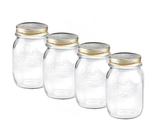 Bormioli Rocco Quattro Stagioni set of 4 Clear Airtight Mason Jars, 17 Oz. Made from BPA Free Durable Glass, Made In Italy.