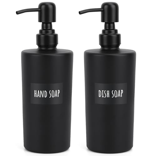 Image of Segbeauty Glass Soap Dispenser Set, 2pcs 15.2oz Refillable Bathroom & Kitchen Dispensers, 450ml Black with Pump & Labels