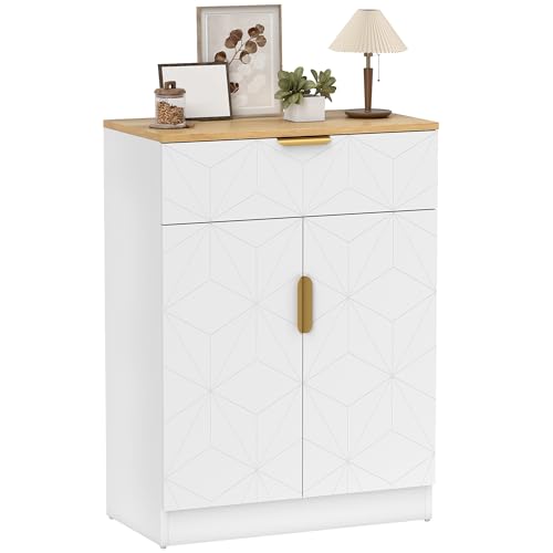 HOMCOM Sideboard Storage Cabinet, Modern Storage Cupboard with Drawer and Adjustable Shelf for Living Room, Kitchen, Dining Room, Entryway, White
