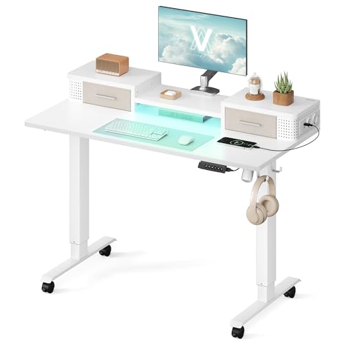 VASAGLE Elektrisch Höhenverstellbarer Schreibtisch – 140x60cm, Stufenlos 72–120 Cm, Mit Memory, Steckdosen, Haken & Monitorständer In Vintagebraun