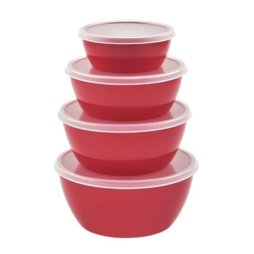 Set de 4 tazones con tapas para ensaladas rojo miniatura 1