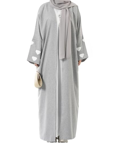 Image of Embroidered Long Sleeve Muslim Cardigan Open Front Dubai Abaya Turkish Pull-On Eid Clothes