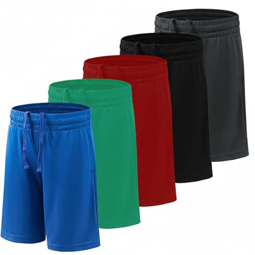 Boys Athletic Basketball Shorts, Moisture Wicking Performance Material, with Side Pockets, Sizes 1-13 Years