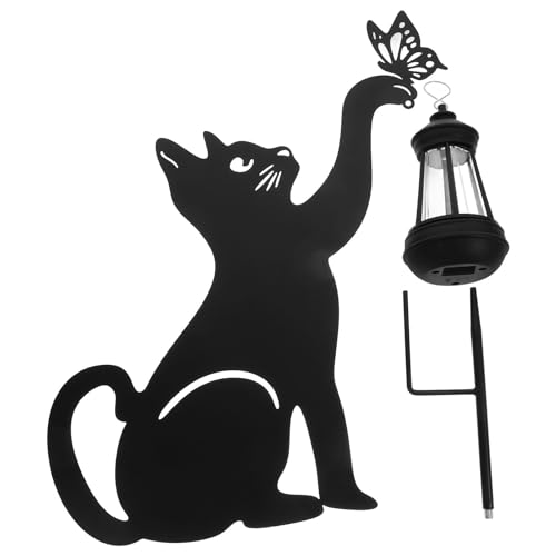 Piquet solide pour cour et allée : lampe solaire chat étanche contre les zones sombres