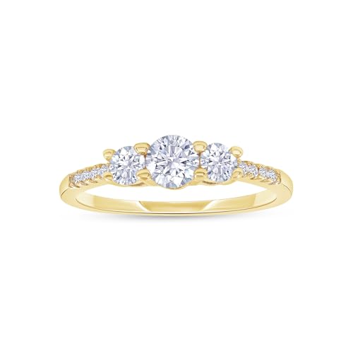18K Gold Plated Moissanite Diamond Round 3-Stone Ring | Engagement Style Ring for Women | Promise Ring for Her (0.45 Ctw)