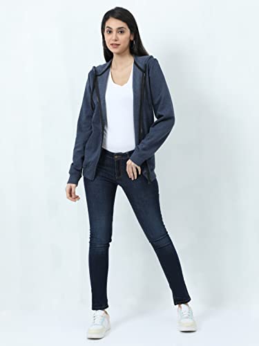 Image of Wafaa Women's Cotton Plain Hooded Neck Full Zipper Sweatshirt Hoodies with Kangaroo Pocket