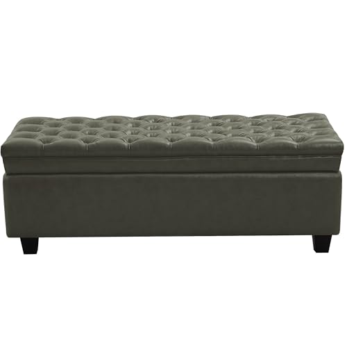 Image of WUTUTUEE 50 inch Faux Leather Storage Ottoman Bench, End of Bed Upholstered Rectangle Storage Ottoman Tufted Living Room Bedroom Bench with Safety Hinge, Solid Wood Legs, Loads 500 lb(Green)