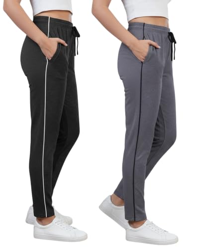 Image of Women Cotton Regular Fit Track Pants (Pack of 2)
