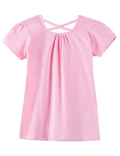 Image of Noomelfish Girls Criss Cross Back T-Shirts Short Puff Sleeve Tee Tops (5-12 Years)