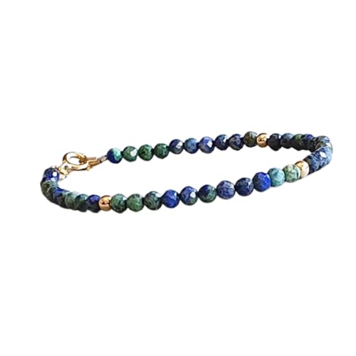 Bracelet azurite perles rondes facettées 3mm, bijou unisexe 17.8cm LKBEADS fermoir plaqué argent