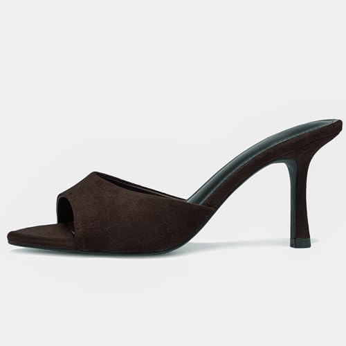 Image of Riekhany High Heel Mules for Women Slip On Open Pointed Toe Classy Patent Leather Stiletto Pumps Formal Slingback Mule Sandals Dress Walking Shoes