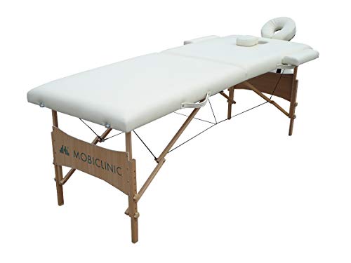 Mobiclinic, Light, inklapbare fysiotherapie-ligstoel, massagetafel, massagebed, hoofdsteun, massage, draagbaar, hout, 186x60 cm, crèmekleur - Image 3