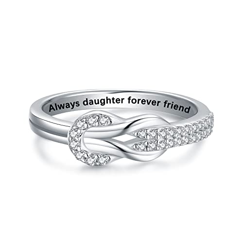 Love Between Mother Daughter Ring for Women S925 Sterling Silver Square Knot Ring Engraved I Love You Forever MothersDay Birthday Christmas Jewelry Gift for Mother Ring Daughter Grandma (Daughter Ring Engraved Always daughter forever friend 7)