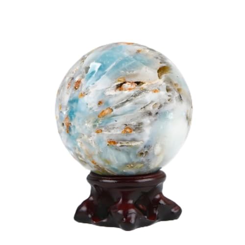 Boule de cristal azur polie de 5cm avec trépied en bois stable