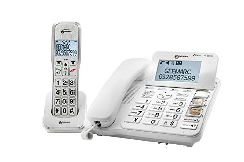 Geemarc Amplidect 595 Combi - Téléphone Filaire Amplifié et Son Combiné Additionnel avec Répondeur, Gros Boutons et Fonction SOS pour Séniors - Perte Auditive Moyenne ou Sévère - Version FR