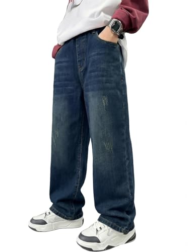 JiAmy Jungen Jeanshose Elastischem Bund Baggy Jeans Jungs Weites Bein Y2k Kinder Cargohose Baumwolle Denim Hosen für Jungen Mädchen Größe 120 5-6 Jahren