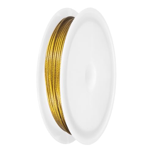 PATIKIL 13FT (4m) 0.039inch (1mm) 7-Strand Bead String Wire, Stainless Steel Nylon Coated Bead Cord Stringing Wire for Jewelry Bracelet Beading Making, Gold