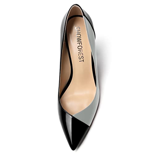 SHOWFOREST Women's Pointed Toe Patent Solid Outdoor Slip On Sexy Block High Heel Pumps Shoes 4 Inch3