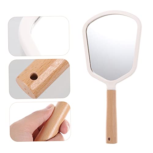 Espejo de mano portátil PRETYZOOM de madera para maquillaje miniatura 4