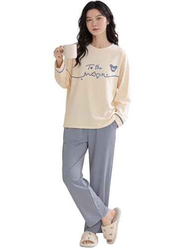 Image of Lymio Womens Korean Night Dress | Full Pyjama Set | Korean Nightsuit | Women Nightwear |Round Neck Full Sleeve Nightsuit | Loungewear | Everyday Nightdress (W-ND-4)