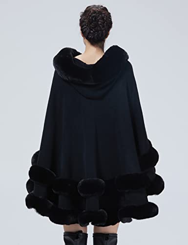 Women Hooded Poncho Cape Faux Fur Shawl Wrap with Fur Trim Sleeveless Cardigan Dressy Cloak Fashion Tops Coat4