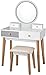 Nightcore Vanity Set, Touch-Screen LED Round Mirror, Dressing Table with Cushioned Stool, White