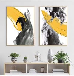 Tableau abstrait jaune et noir pour une décoration intérieure inspirante
