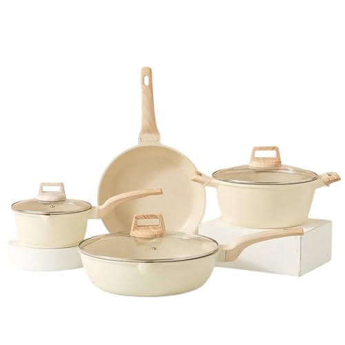 Juego de ollas y sartenes con tapa, utensilios de cocina antiadherentes, juegos de cocina de granito antiadherentes, sartenes, sartenes salteadas, ollas para caldo, cacerolas, color blanco