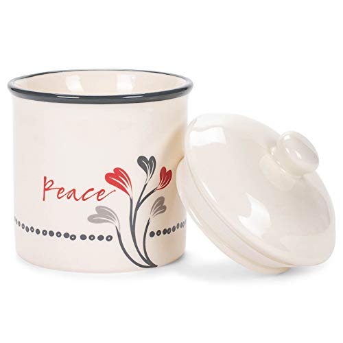 Divinity Boutique Peace Red Floral Scribbles 5.5 X 7.5 Stoneware Decorative Tabletop Organizer Jar Canister #TOP2