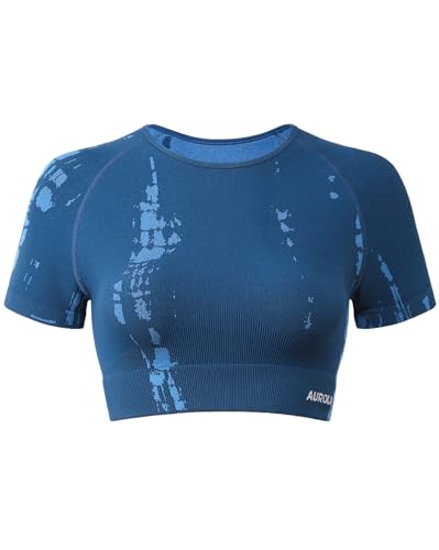 Image of AUROLA Serpent Snake Seamless Workout T-Shirts for Women,Short Sleeve Crop Top Gym Yoga Athletic Shirts Tee