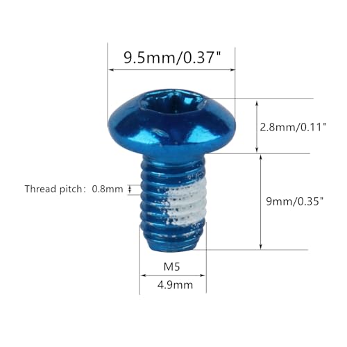 YANRUHFL Stainless Steel Bicycle Rotor Bolts, T25 Torx M5x9mm, Disc Brake Screws, Pack of 12 (Blue) - Thumbnail 2