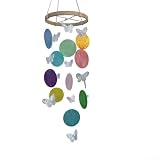 Comgooldool Schmetterlings-Windspiel, 35 cm, buntes Hängeornament für Garten, Hof, Terrasse, Outdoor, Innenbereich, Boho-Dekoration, natürliche Muschelanhänger, Blau, Grün, Weiß (bunt)