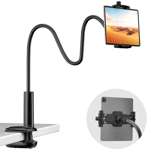 KDD Gooseneck Tablet Stand, Adjustable Phone & iPad Holder for Bed, Flexible Arm Mount for Video Recording, Bedside & Headboard Clamp for iPad Air Mini | Galaxy Tabs | Switch