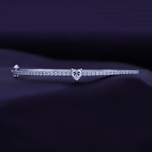 SAVEARTH DIAMONDS 1 2/5 To 1 3/4 CT Heart & Round Cut Lab Created Moissanite Diamond Heart Bangle Bracelet For Women In 14K Gold Over Sterling Silver Size-6 to 9 Inch, (VVS1 Clarity,1.40 To 1.75 CT)2