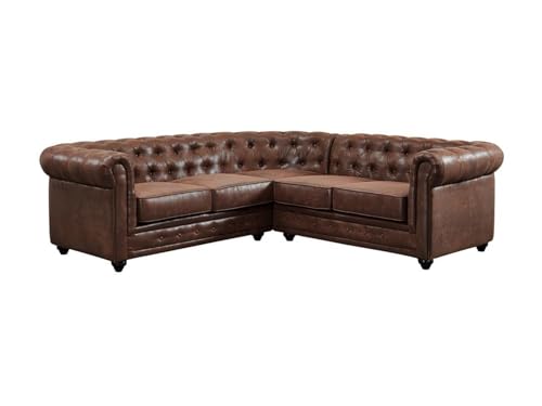 Vente-unique - Canapé d'angle Chesterfield en Microfibre Aspect Cuir Vieilli
