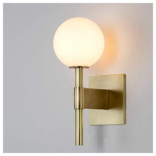 Glass Ball Wall Sconce, Satin Brass with Frosted Glass, Globe Wall Light Fixtures for Restaurant, Living Room, Bathroom Mirror Headlights Bedside in Gold Color (1 Light)