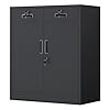 Metal storage cabinet with locking doors and adjustable shelf lockable storage cabinets with drawers for home office garage kitchen pantry black  urban country home decor