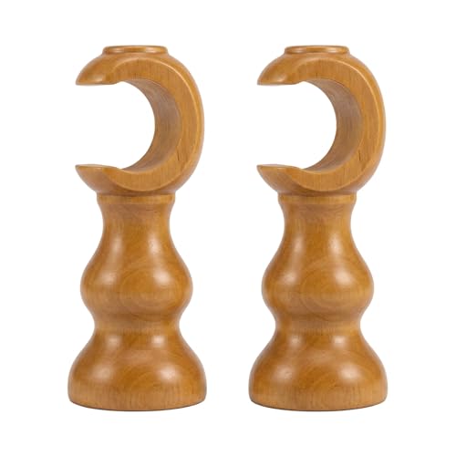 Image of 2 Pcs Wooden Curtain Pole Brackets, 28mm Opening Curtain Pole Brackets, Vintage Style Curtain Rail Brackets, Solid Wood Drapery Rod Support for Living Room and Bedroom Window Treatments