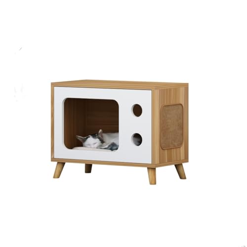 猫の家 クリエイティブ猫の巣木製ペットキャビネット正方形ベッドサイドテーブル寝室のベッドサイドペットキャビネット収納キャビネット犬小屋 猫用品(Grey)