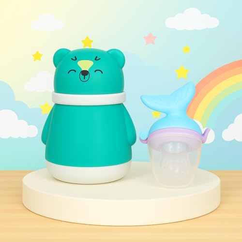 Image of Baby Skin Care Powder Talcum Puff Case Cum Container Box With Fruit Feeder Nibbler Teether For Babies /Kids /Toddler /New Born BPA Free (PATTERN 47)