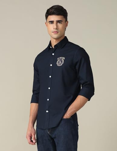 Image of U.S. Polo ASSN. Solid Tailored Fit Shirt for Men - 100% Cotton, Breathable & Comfortable, Full Sleeves Casual Shirt for Men