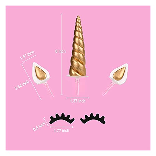 Unicorn Cake Topper Kit Birthday Decorations With Eyelashes Reusable Gold Horn And Wings Unicorn Party Supplies For Birthday Party Wedding Baby Shower #TOP2