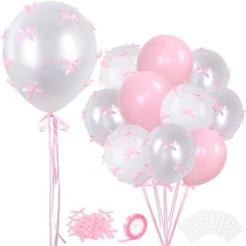 Pink Bow Balloons, 32Pcs 18" 12" Pink Balloons & 100Pcs Mini Pink...