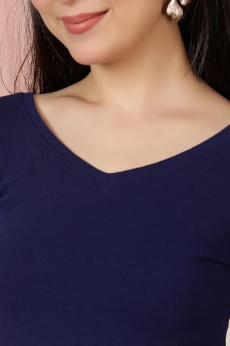 Image of Mlada V-Neck Stretchable Saree Blouse Top for Women | Slim Fit 3 /4th Sleeves Solid Cotton Blouses | Readymade Saree Blouses for Women Festive & Ethnic | Blouse Crop Top