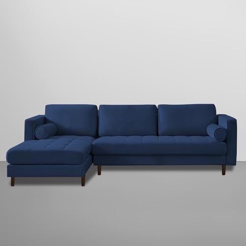Image of Lezra LHS 4 Seater L Shape Sofa Set with Center Table for Living Room (Blue Fabric) Premium Fabric Sofa