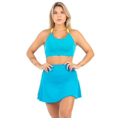 Conjunto Neon Beach Tennis Feminino Fitness Top Bojo Saia (Tiffany, M)