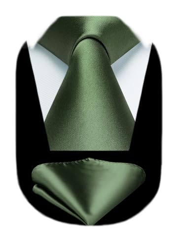 Image of HISDERN Mens Solid Color Ties Formal Satin Necktie and Pocket Square Set Classic Wedding Business Tie & Handkerchief