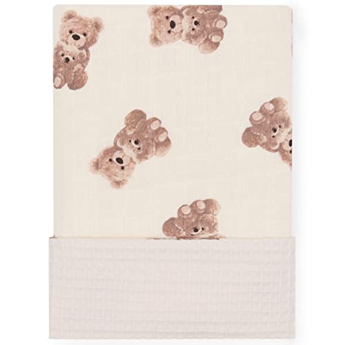 Image of LifeTree Baby Waffle Blankets, Neutral Muslin Swaddle Blankets for Boys Girls, Double-Sided Neutral Receiving Blankets with Muslin Front and Waffle Backing Infant Newborn, Bear Pattern