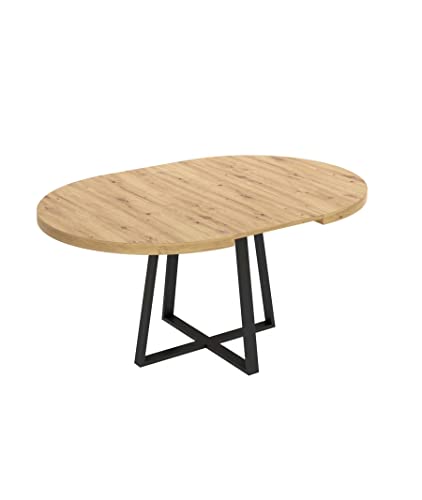 Mesa DE Comedor Redonda Extensible DISEÑO Industrial Edison, Nordic, 110 x 110 x 77 cm, Mesa de Comedor o Cocina Estilo Industrial Extensible