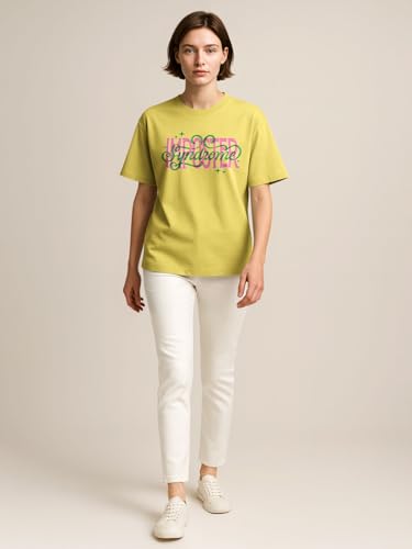 Image of HELLCAT Beige Trendy Printed Oversized T-Shirt for Women